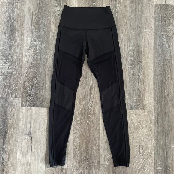 Lululemon Black Mesh Full Length Leggings - Size: 4 - Picture 1 of 7